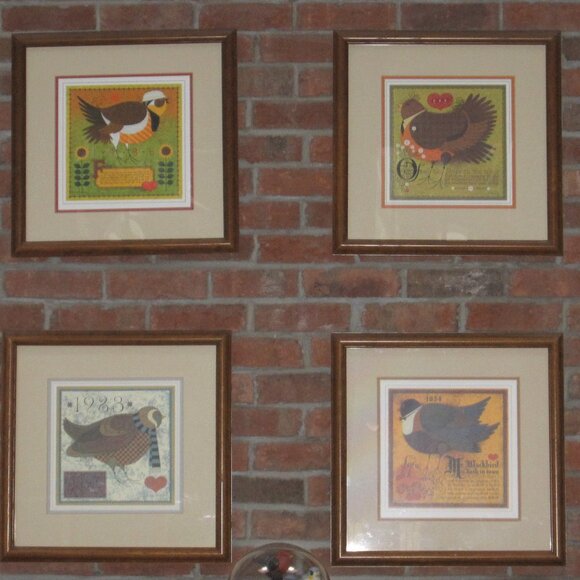 Set of 4 Professionally Framed Charles Wysocki Prints of Commemorative Birds - Picture 1 of 5